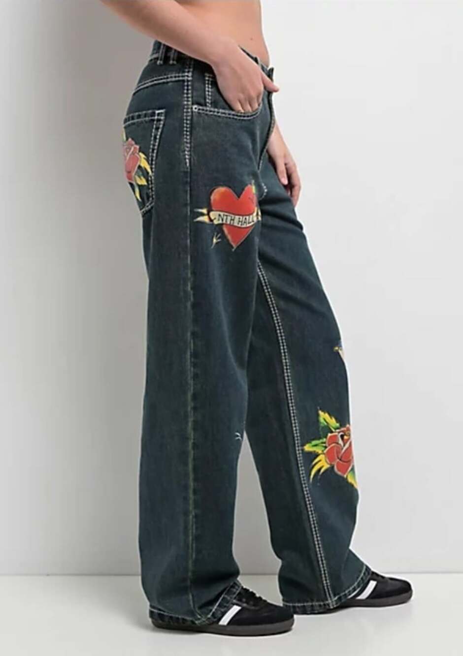 Ninth Hall Idle Blue Wash Straight Leg Jeans Tattoo Designs Size 16 NWT T70 - Picture 9 of 11